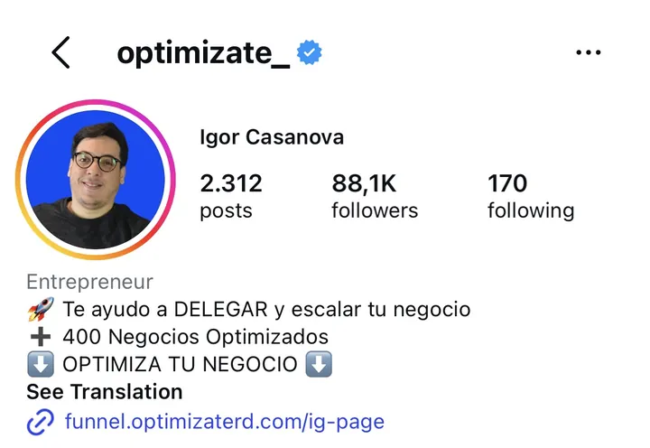 Perfil de Instagram de Igor Casanova, 88 mil seguidores